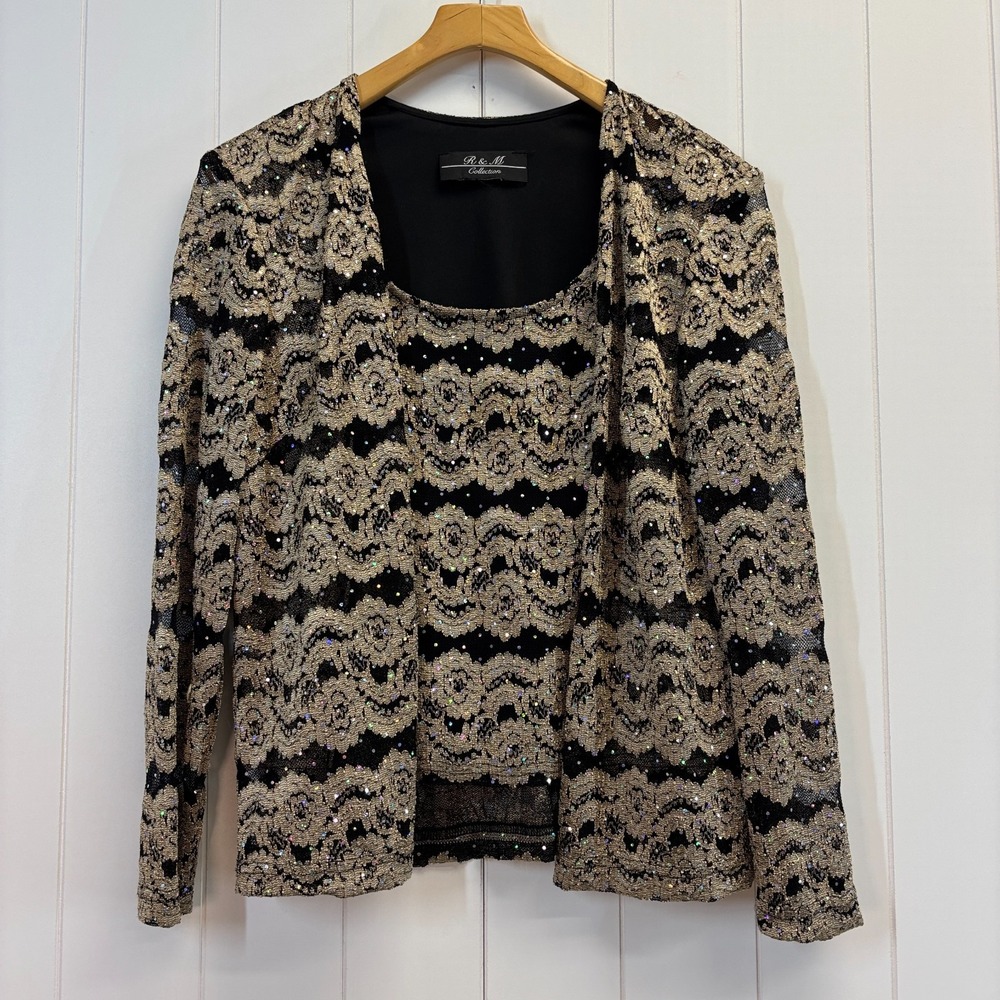 R & M Collection Womens Old Money Glam Shimmery Top Size L Bling Holiday Event